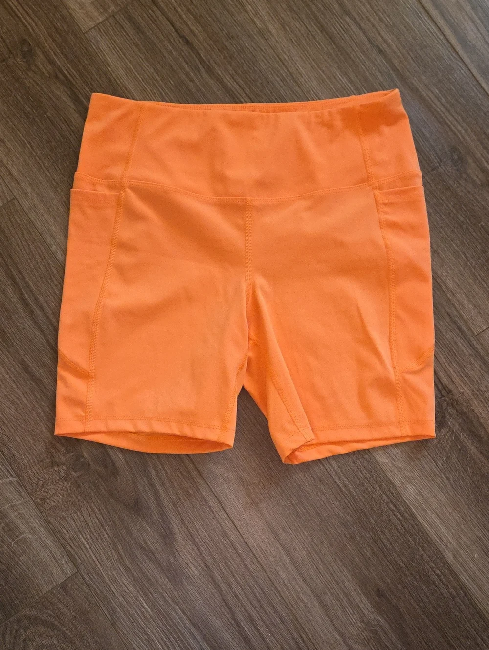 Athletic Works Bright Orange High-Waist Bike Shorts with Side Pockets